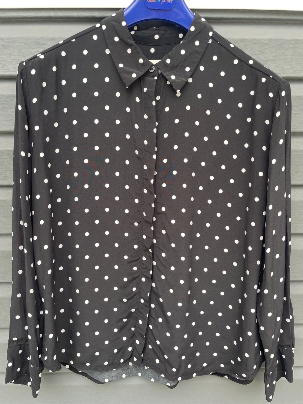 a new day Black and White Polka Dot Collared Button-Front Blouse